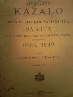 Abecedno kazalo k stenografskim zapisnicima sabora kraljevina Hrvatske, Slavonije i Dalmacije za petogodište