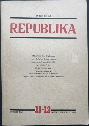 REPUBLIKA 11-12 1986. Časopis za književnost